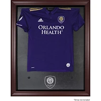 Vitrine de présentation pour maillot avec logo de l'équipe en acajou encadrée d'Orlando City SC