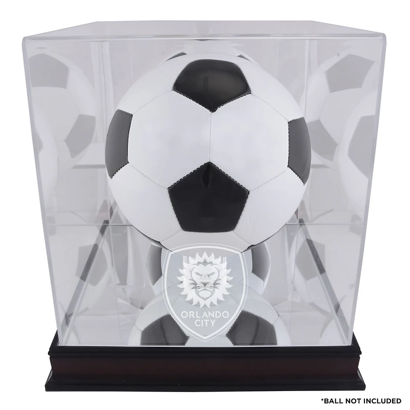 Vitrine de présentation de ballon de football avec logo de l'équipe en acajou d'Orlando City SC