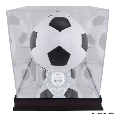 Vitrine de présentation de ballon de football avec logo de l'équipe en acajou d'Orlando City SC