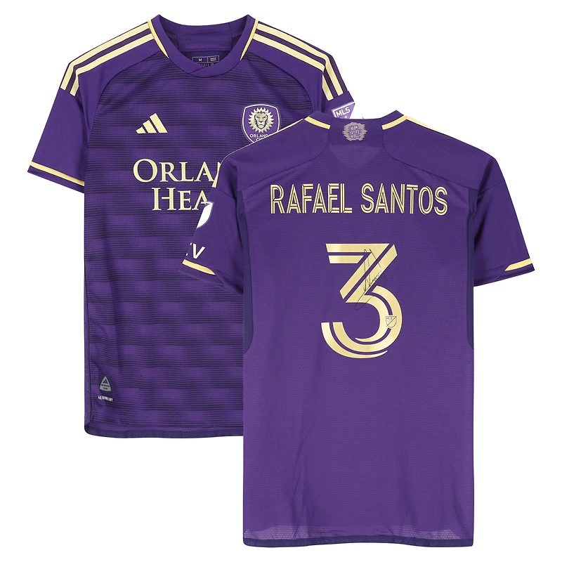 Maillot adidas violet dédicacé Rafael Santos Orlando City SC n° 3, saison 2024 de la MLS - Taille M