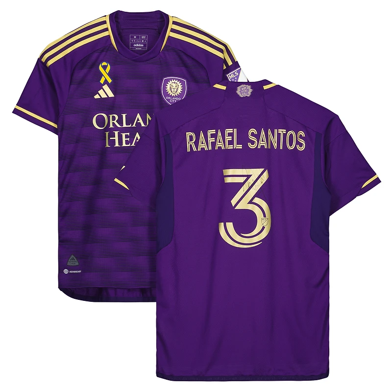 Maillot violet dédicacé #3 de Rafael Santos Orlando City SC lors de la saison 2023 de la MLS