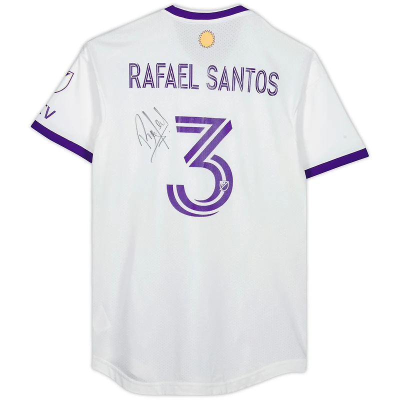 Maillot blanc dédicacé #3 de Rafael Santos Orlando City SC lors de la saison 2023 de la MLS