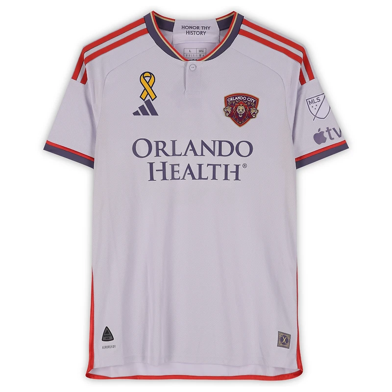 Maillot adidas violet clair dédicacé par Rodrigo Schlegel pour Orlando City SC, numéro 15, saison 2024 de la MLS - Taille L