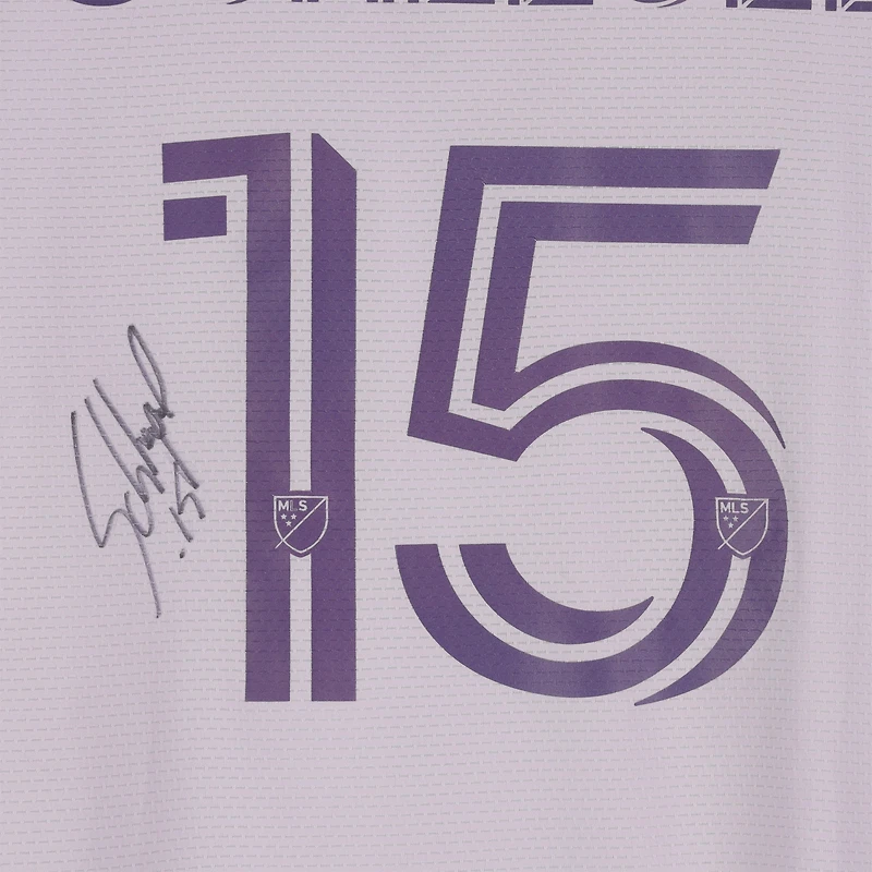Maillot adidas violet clair dédicacé par Rodrigo Schlegel pour Orlando City SC, numéro 15, saison 2024 de la MLS - Taille L