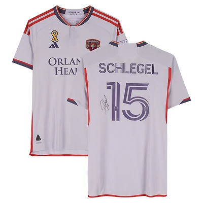 Maillot adidas violet clair dédicacé par Rodrigo Schlegel pour Orlando City SC, numéro 15, saison 2024 de la MLS - Taille L