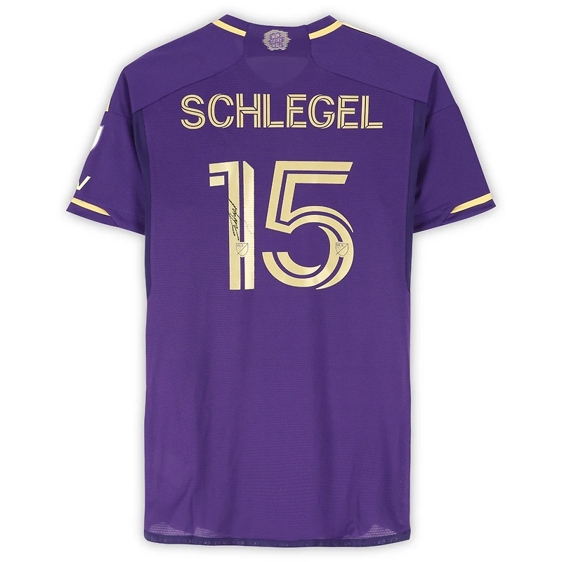 Maillot adidas violet dédicacé par Rodrigo Schlegel pour Orlando City SC, numéro 15, saison 2024 de la MLS - Taille L