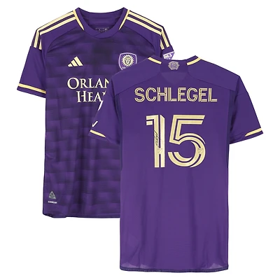 Maillot adidas violet dédicacé par Rodrigo Schlegel pour Orlando City SC, numéro 15, saison 2024 de la MLS - Taille L