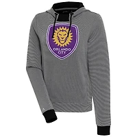 Women's Antigua  Black/White Orlando City SC Axe Bunker Tri-Blend Pullover Hoodie