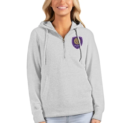 Women's Antigua Heather Gray Orlando City SC Logo Action Half-Zip Pullover Hoodie