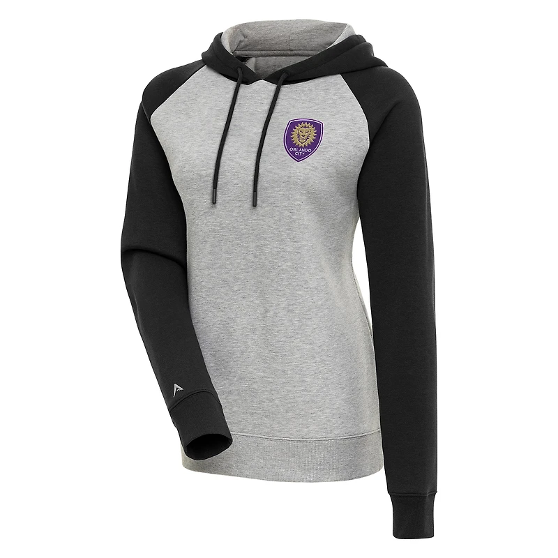 Women's Antigua  Heather Gray Orlando City SC Victory Raglan Sleeve Pullover Hoodie