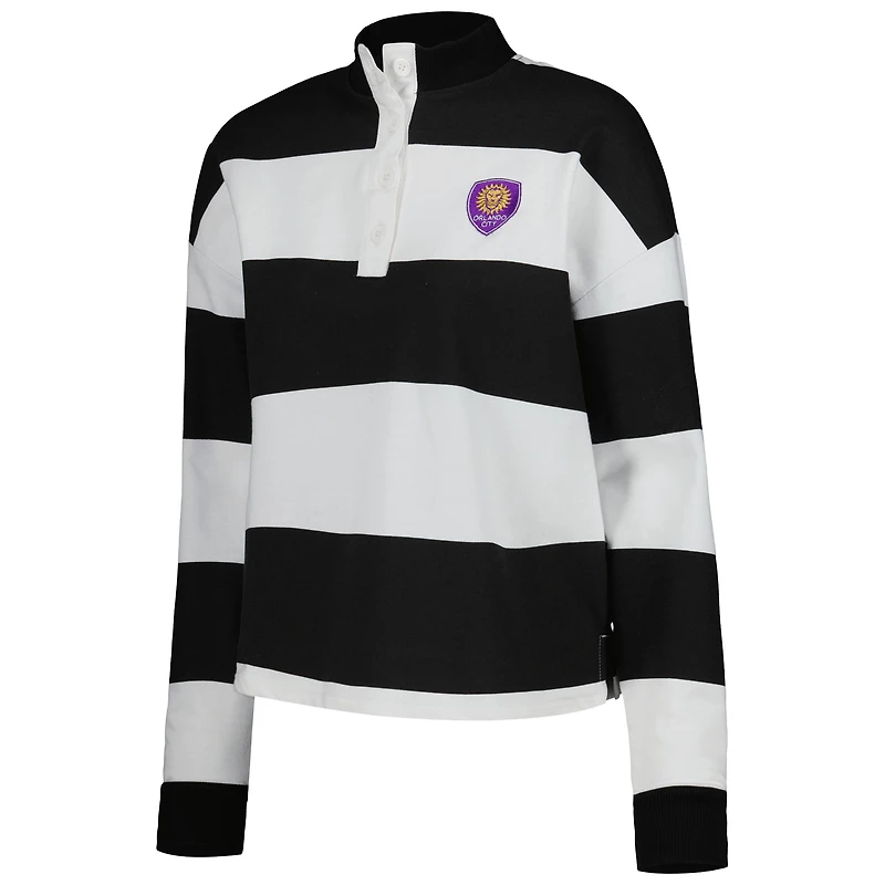 Women's Antigua  White Orlando City SC Radical Rugby Stripe Long Sleeve T-Shirt