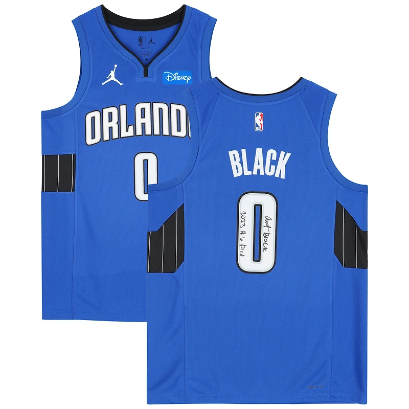 Maillot Jordan Brand Swingman bleu autographié par Anthony Black Orlando Magic 2022-23 avec patch et inscription « 2023 #6 Pick »