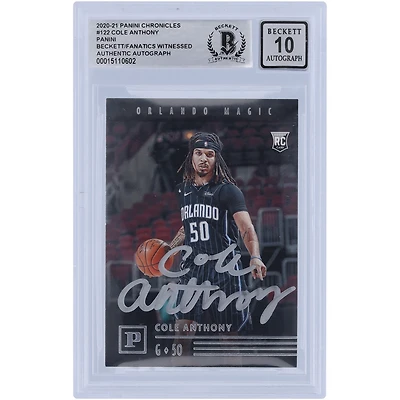 Carte de recrue autographiée 2020-21 Panini Chronicles #122 Beckett Fanatics Witnessed Authenticated 10 Rookie Card de Cole Anthony Orlando Magic
