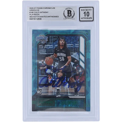 Cole Anthony Orlando Magic Autographed 2020-21 Panini Chronicles Playbook Green Ice Prizm #186 Beckett Fanatics Witnessed Authenticated 10 Rookie Card