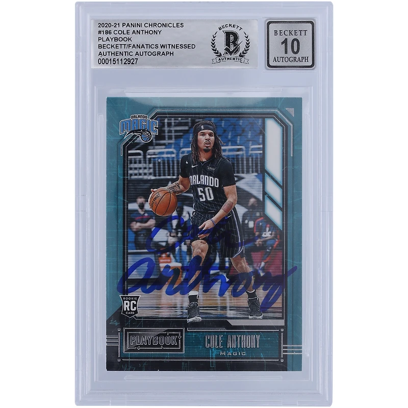 Cole Anthony Orlando Magic Autographié 2020-21 Panini Chronicles Playbook #186 Beckett Fanatics Witnessed Authenticated 10 Rookie Card