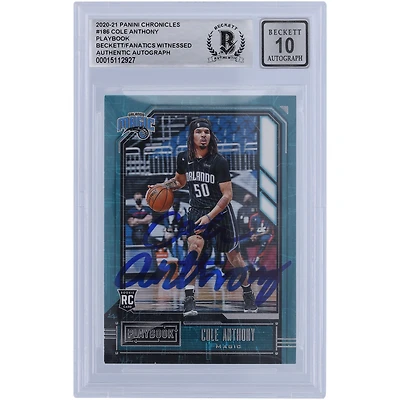 Cole Anthony Orlando Magic Autographié 2020-21 Panini Chronicles Playbook #186 Beckett Fanatics Witnessed Authenticated 10 Rookie Card
