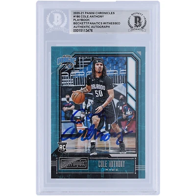 Cole Anthony Orlando Magic Autographed 2020-21 Panini Chronicles Playbook #186 Beckett Fanatics Witnessed Authenticated Rookie Card