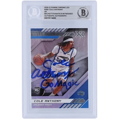 Carte de recrue authentifiée 2020-21 Panini Chronicles XR #280 signée Cole Anthony Orlando Magic par les fanatiques de Beckett avec l'inscription « Go Magic »