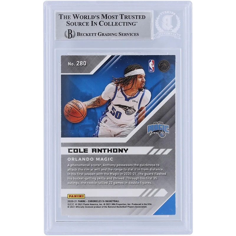 Carte de recrue authentifiée autographiée Cole Anthony Orlando Magic 2020-21 Panini Chronicles XR Pink Variation #280 Beckett Fanatics