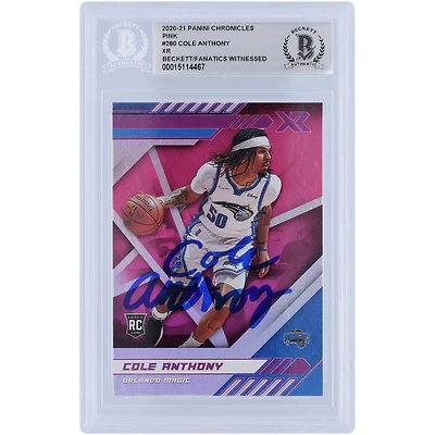 Carte de recrue authentifiée autographiée Cole Anthony Orlando Magic 2020-21 Panini Chronicles XR Pink Variation #280 Beckett Fanatics