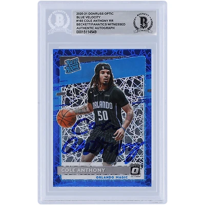 Carte de recrue authentifiée autographiée Cole Anthony Orlando Magic 2020-21 Panini Donruss Optic Blue Velocity Prizm #165 Beckett Fanatics