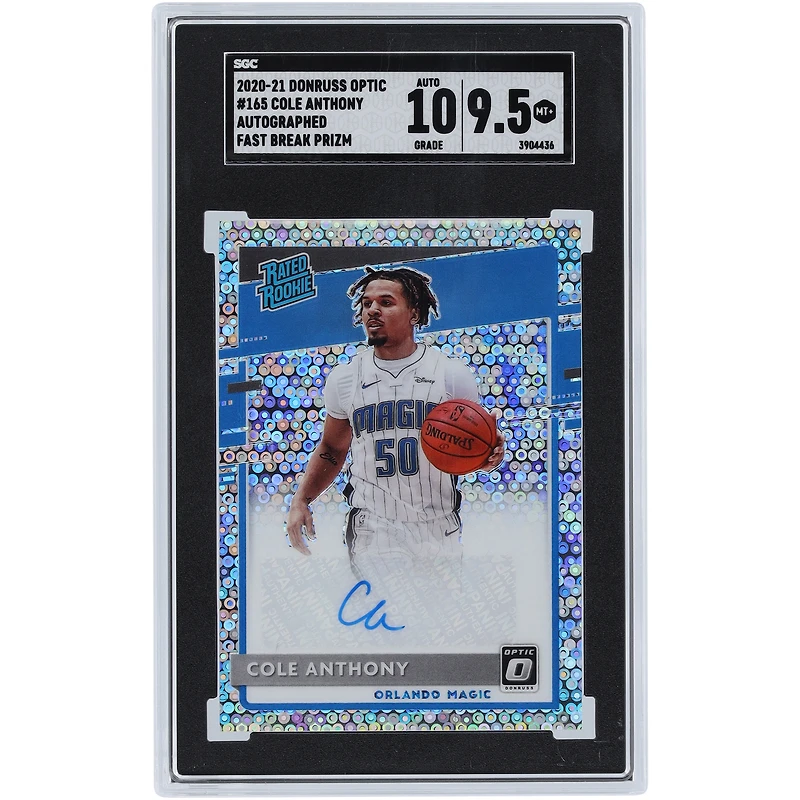 Cole Anthony Orlando Magic Autographed 2020-21 Panini Donruss Optic Fast Break Prizm #165 SGC Authenticated 9.5/10 Rookie Card 