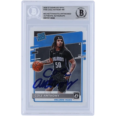 Carte de recrue authentifiée autographiée par Cole Anthony Orlando Magic 2020-21 Panini Donruss Optic #165 Beckett Fanatics
