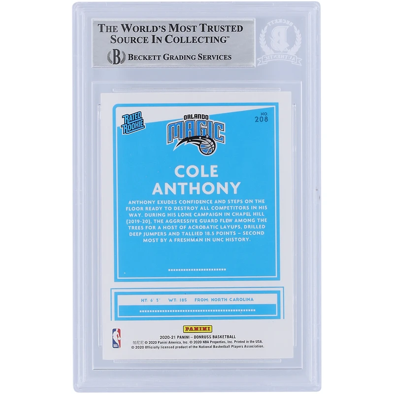 Cole Anthony Orlando Magic Autographed 2020-21 Panini Donruss Yellow Flood Variation #208 Beckett Fanatics Witnessed Authenticated Rookie Card