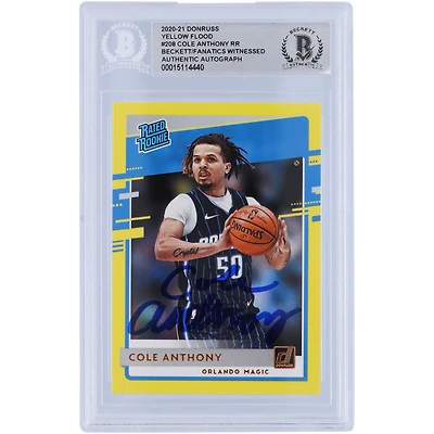 Carte de recrue authentifiée autographiée Cole Anthony Orlando Magic 2020-21 Panini Donruss Yellow Flood Variation #208 Beckett Fanatics