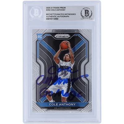 Cole Anthony Orlando Magic Autographed 2020-21 Panini Prizm #292 Beckett Fanatics Witnessed Authenticated Rookie Card with "Go Magic" Inscription
