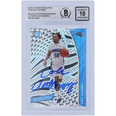 Carte de recrue autographiée 2020-21 Panini Revolution #106 Beckett Fanatics Witnessed Authenticated 10 Rookie Card de Cole Anthony Orlando Magic