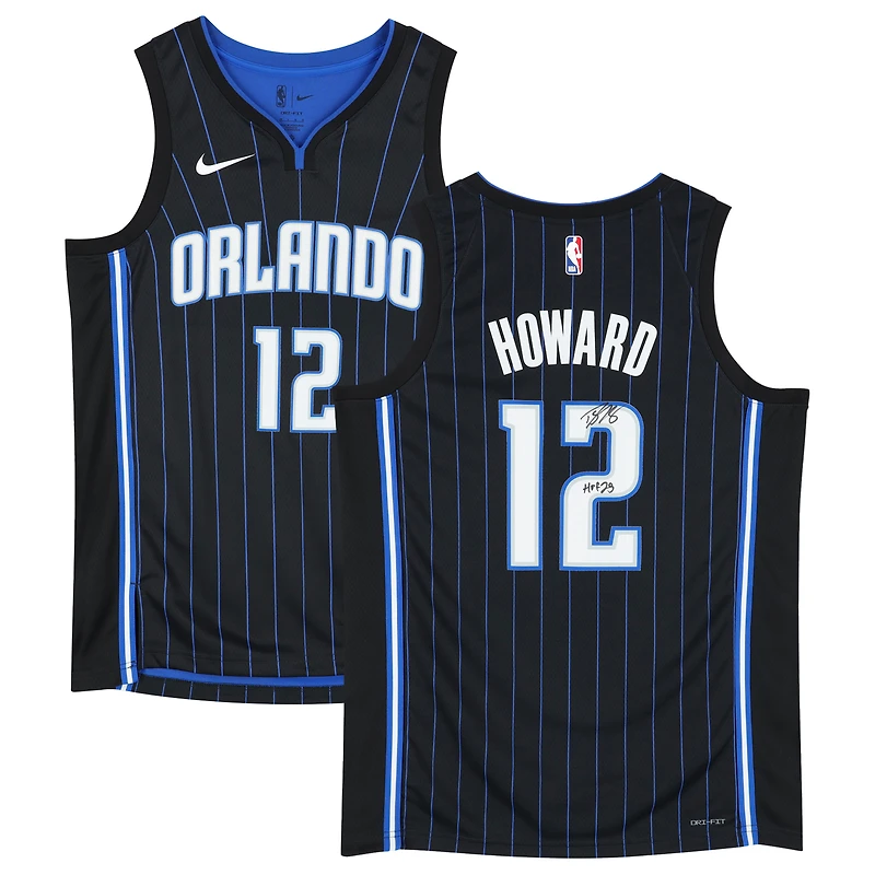 Maillot Nike Swingman noir dédicacé par Dwight Howard des Orlando Magic, édition Icon, avec inscription « HOF 25 »