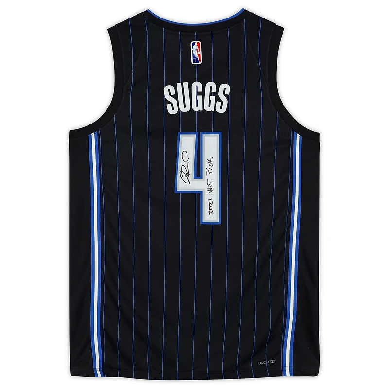 Maillot Nike Diamond Swingman 2021-22 autographié par Jalen Suggs des Orlando Magic avec l'inscription « 2021 #5 Pick »