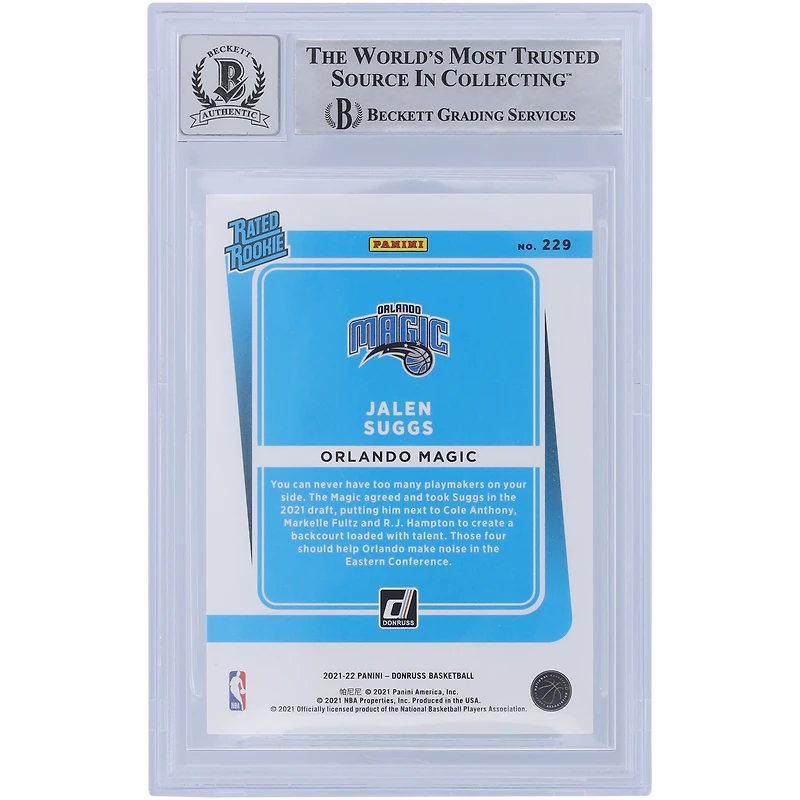 Jalen Suggs Orlando Magic Autographié 2021-22 Panini Donruss Classé Rookie #229 Beckett Fanatics A Été Témoin Authentifié 10 Rookie Carte avec l'inscription "Go Magic"