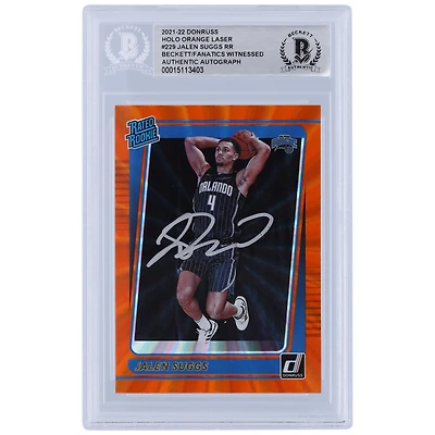 Jalen Suggs Orlando Magic Autographed 2021-22 Panini Donruss Rated Rookie Orange Laser #229 Beckett Fanatics Witnessed Authenticated Rookie Card