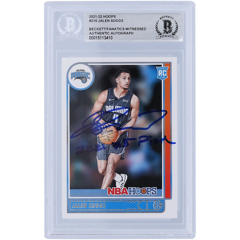 Jalen Suggs Orlando Magic Autographié 2021-22 Panini NBA Hoops #210 Beckett Fanatics A Été Témoin De La Carte Rookie Authentifiée Avec L'inscription "2021 #5 Pick"