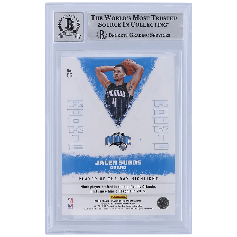 Jalen Suggs Orlando Magic Autographed 2021-22 Panini Player of the Day #55 Beckett Fanatics Witnessed Authenticated 10 Rookie Card