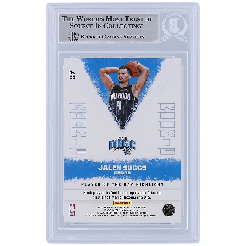 Jalen Suggs Orlando Magic Autographié 2021-22 Panini Player of the Day #55 Beckett Fanatics Witnessed Rookie Card Authentifié
