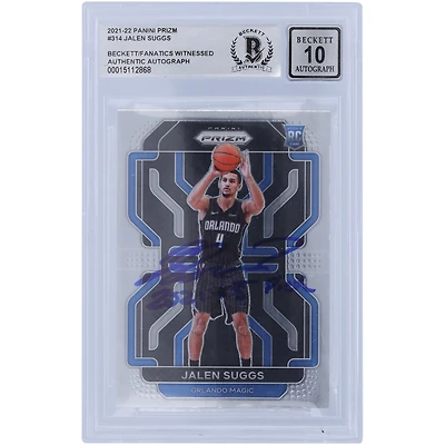 Jalen Suggs Orlando Magic Autographié 2021-22 Panini Prizm #314 Beckett Fanatics Witnessed Authenticated 10 Rookie Card avec l'inscription "2021 #5 Pick"