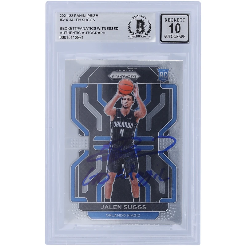 Jalen Suggs Orlando Magic Autographié 2021-22 Panini Prizm #314 Beckett Fanatics A Été Témoin Authentifié 10 Rookie Card avec l'inscription "Go Magic"