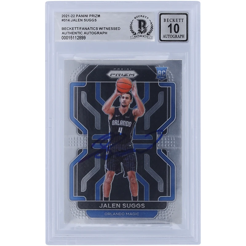 Carte de recrue Panini Prizm #314 autographiée 2021-22 de Jalen Suggs par Orlando Magic, Beckett Fanatics a été témoin d'une authentification 10