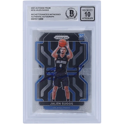 Carte de recrue Panini Prizm #314 autographiée 2021-22 de Jalen Suggs par Orlando Magic, Beckett Fanatics a été témoin d'une authentification 10