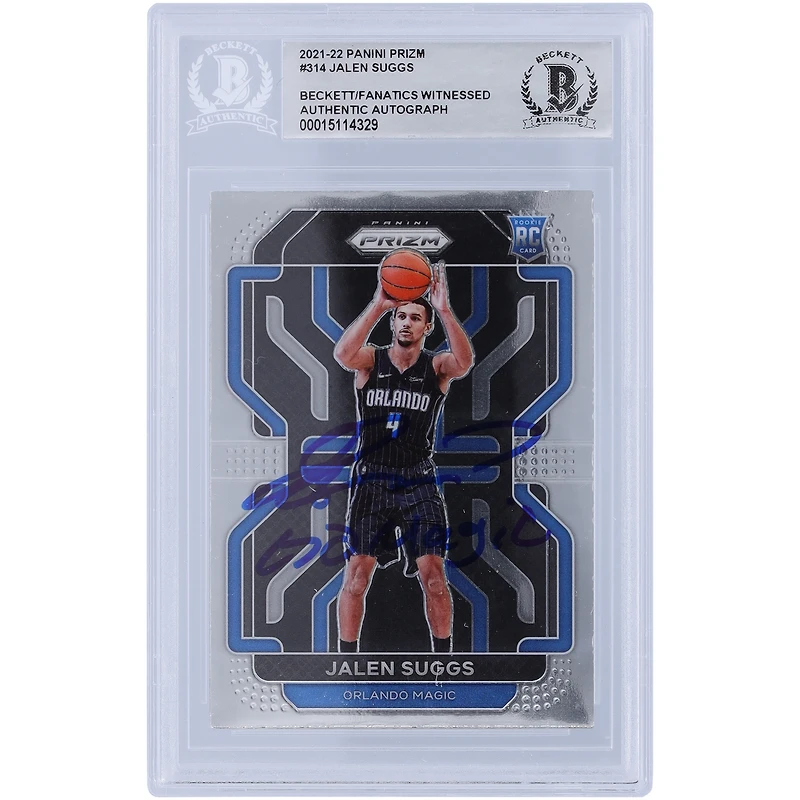 Jalen Suggs Orlando Magic Autographié 2021-22 Panini Prizm #314 Beckett Fanatics a été témoin d'une carte de recrue authentifiée avec l'inscription « Go Magic »