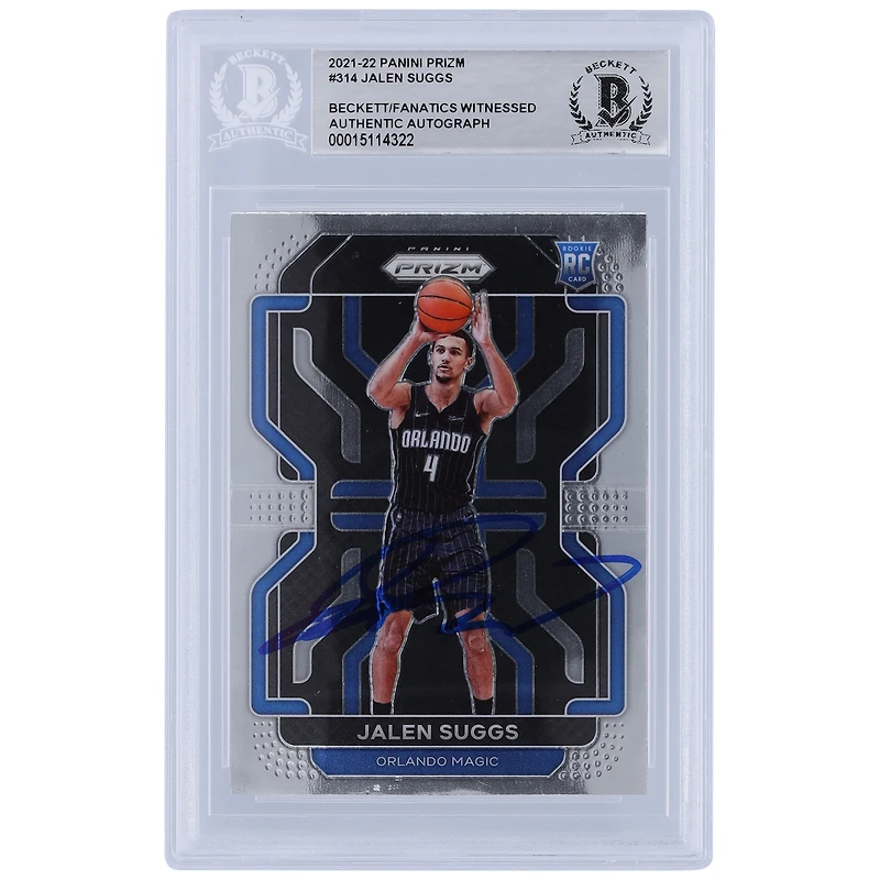 Jalen Suggs Orlando Magic Autographié 2021-22 Panini Prizm #314 Beckett Fanatics Witnessed Rookie Card Authentifié