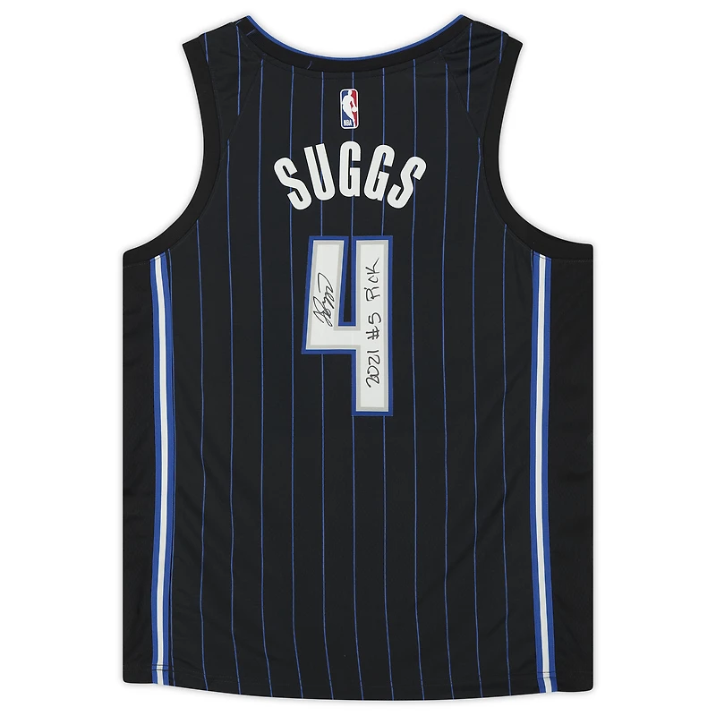 Maillot Nike Swingman 2021 noir autographié par Jalen Suggs des Orlando Magic avec l'inscription « 2021 #5 Pick »