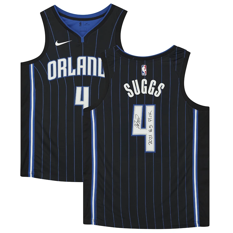 Maillot Nike Swingman 2021 noir autographié par Jalen Suggs des Orlando Magic avec l'inscription « 2021 #5 Pick »