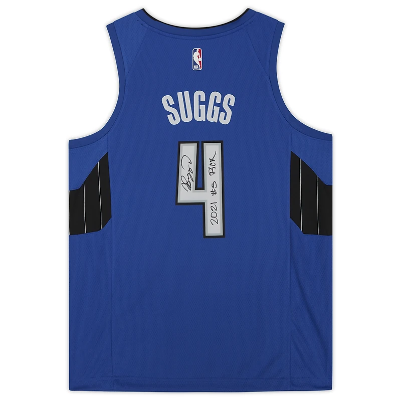 Maillot Jordan Brand bleu autographié par Jalen Suggs des Orlando Magic avec l'inscription « 2021 #5 Draft Pick »