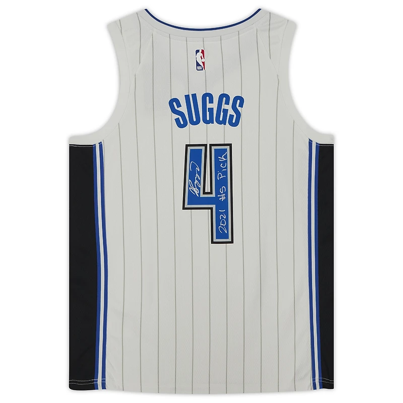 Maillot Nike Swingman blanc autographié par Jalen Suggs des Orlando Magic avec l'inscription « 2021 #5 Draft Pick »