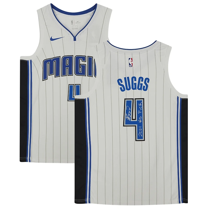 Maillot Nike Swingman blanc autographié par Jalen Suggs des Orlando Magic avec l'inscription « 2021 #5 Draft Pick »