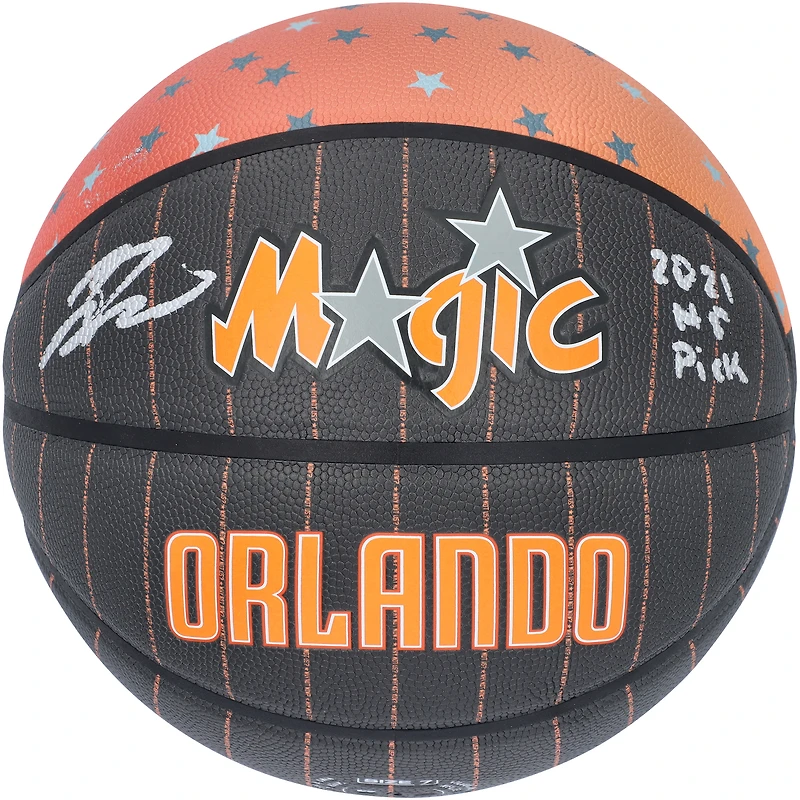 Ballon de basket-ball de collection Wilson City Edition autographié par Jalen Suggs Orlando Magic avec inscription « 2021 #5 Pick »